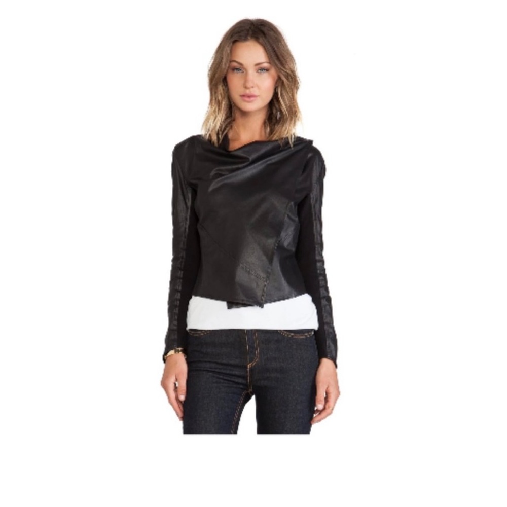 🖤LAMARQUE ‘Madison’ Drape Front Black leather Jacket 🖤